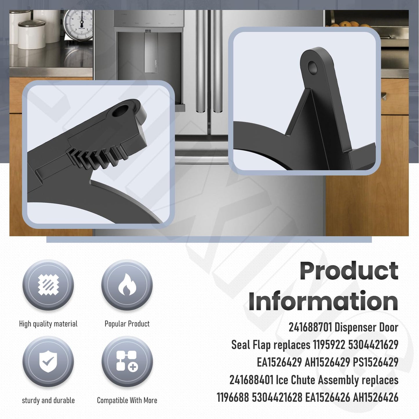 241688701 Dispenser Door Seal Flap & 241688401 Ice Chute Assembly Compatible with Frigidaire/Electrolux/Kenmore 25356524403 GS23HSZBW0 FRS6LF7JW6 GLRS234ZAW0