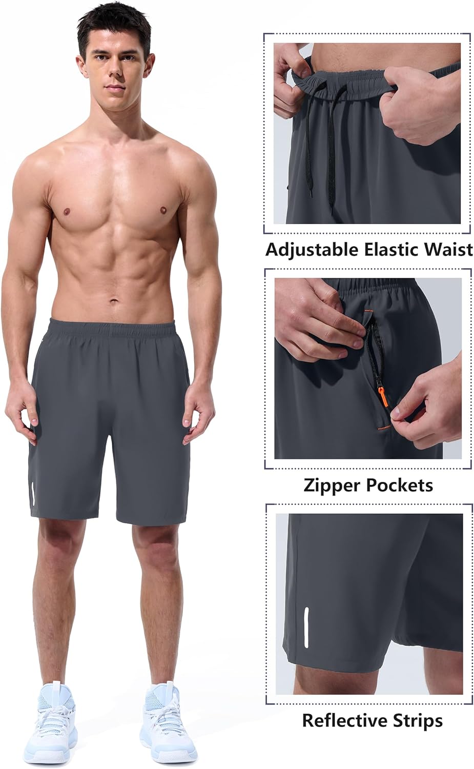 UIQUR Men's Athletic Running Shorts - Quick Dry Lightweight Gym & Basketball Shorts with Zipper Pockets | 7"/9" Options
