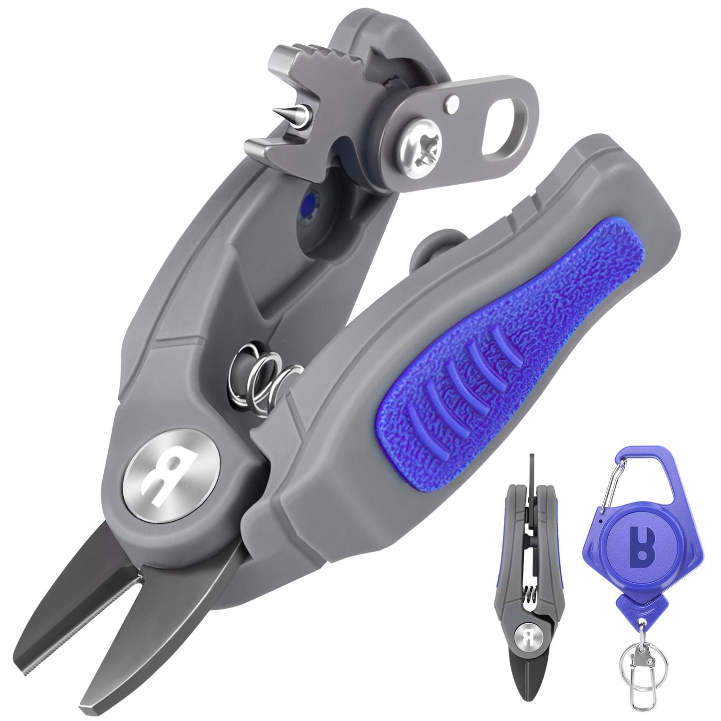 Booms Fishing Line Cutter with Retractor: Mini Fishing Scissors for Braided Momo Fluoro Line - Braid Scissors Saltwater with Hook Eye Cleaner - Serrated Shears with Locking Feature, FR1