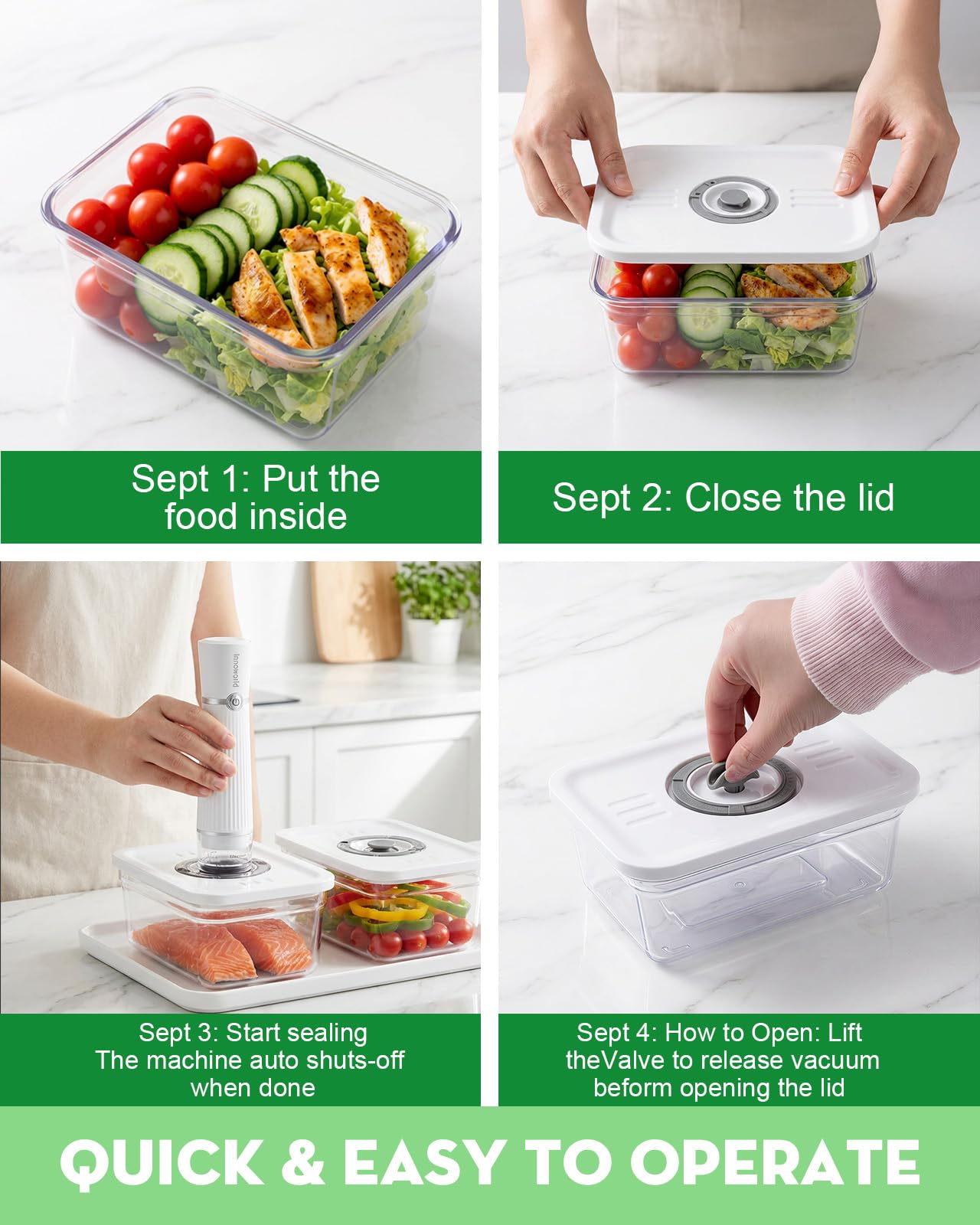 Innoworld Compact Vacuum Sealer for Food (Vacuum Sealer Machine+3 Vacuum Containers+14 Reusable Vacuum Bags),Powerful Handheld Vacuum Seal Machine,Seal Meal Saver,Portable Food Sealer,Easy-Clean