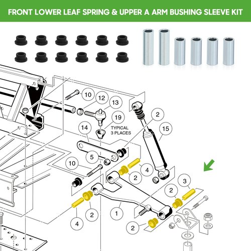 10L0L Golf Cart Repair Bushing Kits - Golf Cart Front Rear End Repair Bushing Kits for Club Car DS 1993 Up - Front Suspension Upper/Lower Rear Kit with Leaf Spring Bushings Sleeve Kit