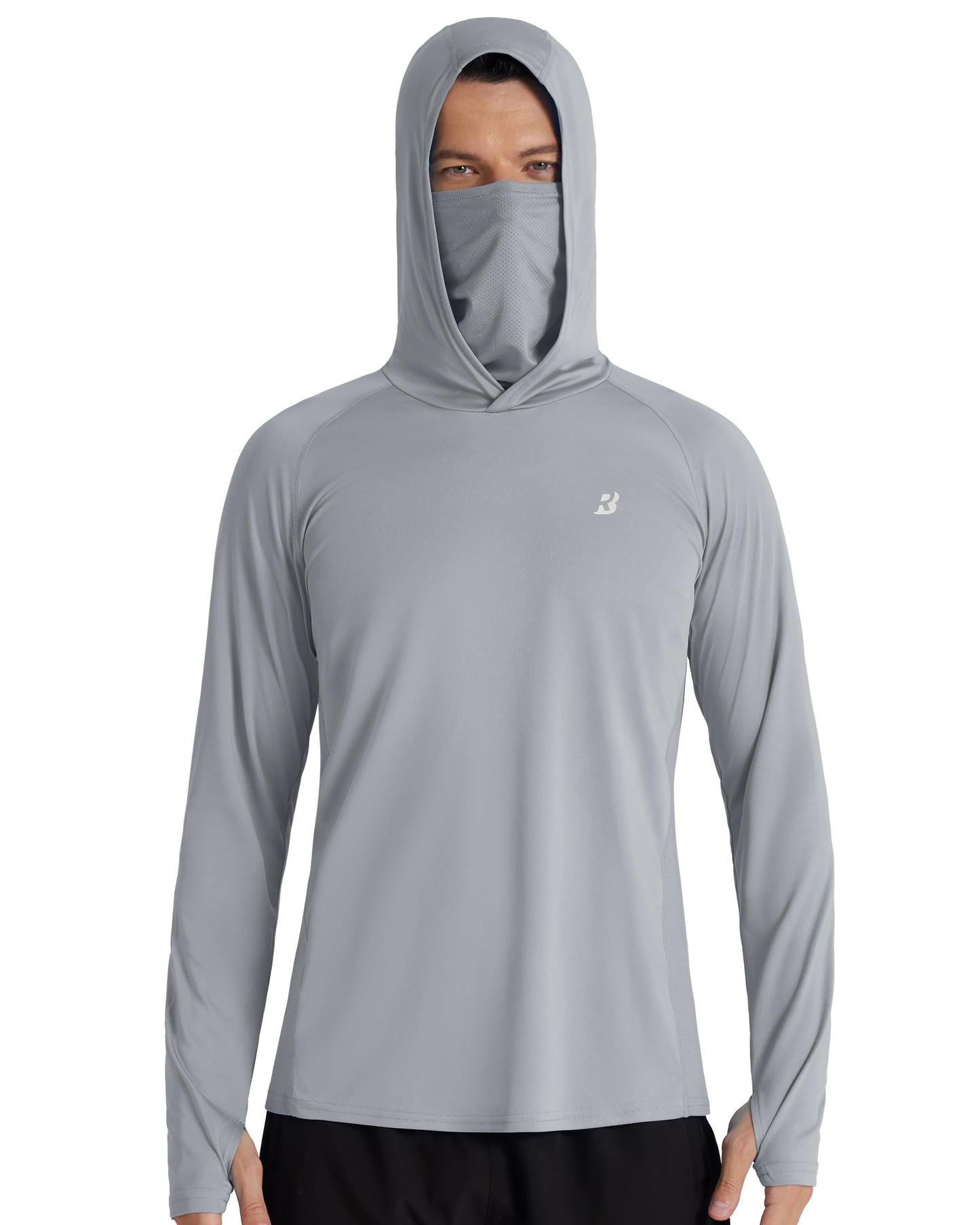 Roadbox Men's UPF 50+ Hooded Fishing Shirts Long Sleeve Sun Protection Hoodie, Hiking Running Swimming Rash Guard with Mask