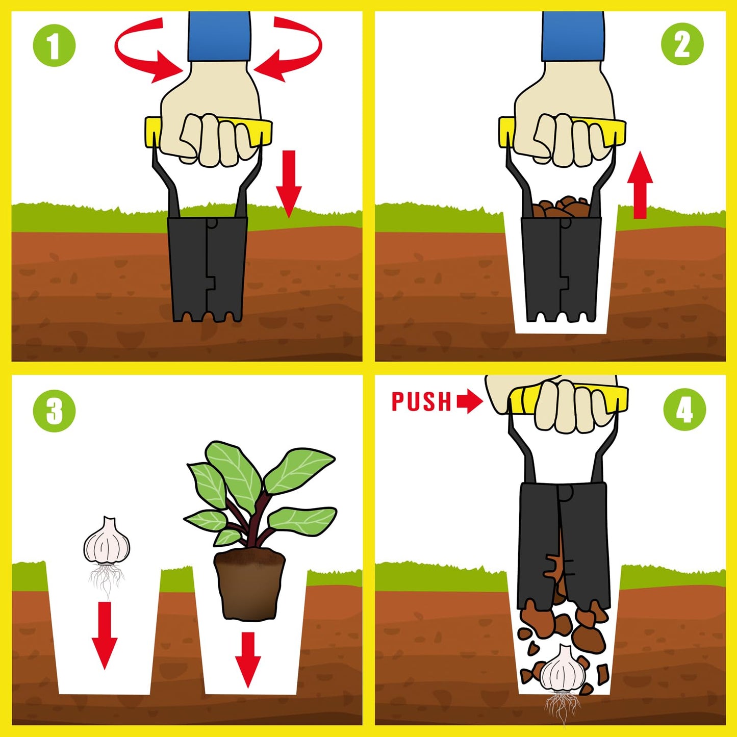 Jardineer Small Bulb Planter Tool– Compact Stainless Steel Transplanter for Bulbs, Seedlings & Flowers – Ergonomic Handle with Depth Markings – Silver & Black– Durable Garden Planting Tool