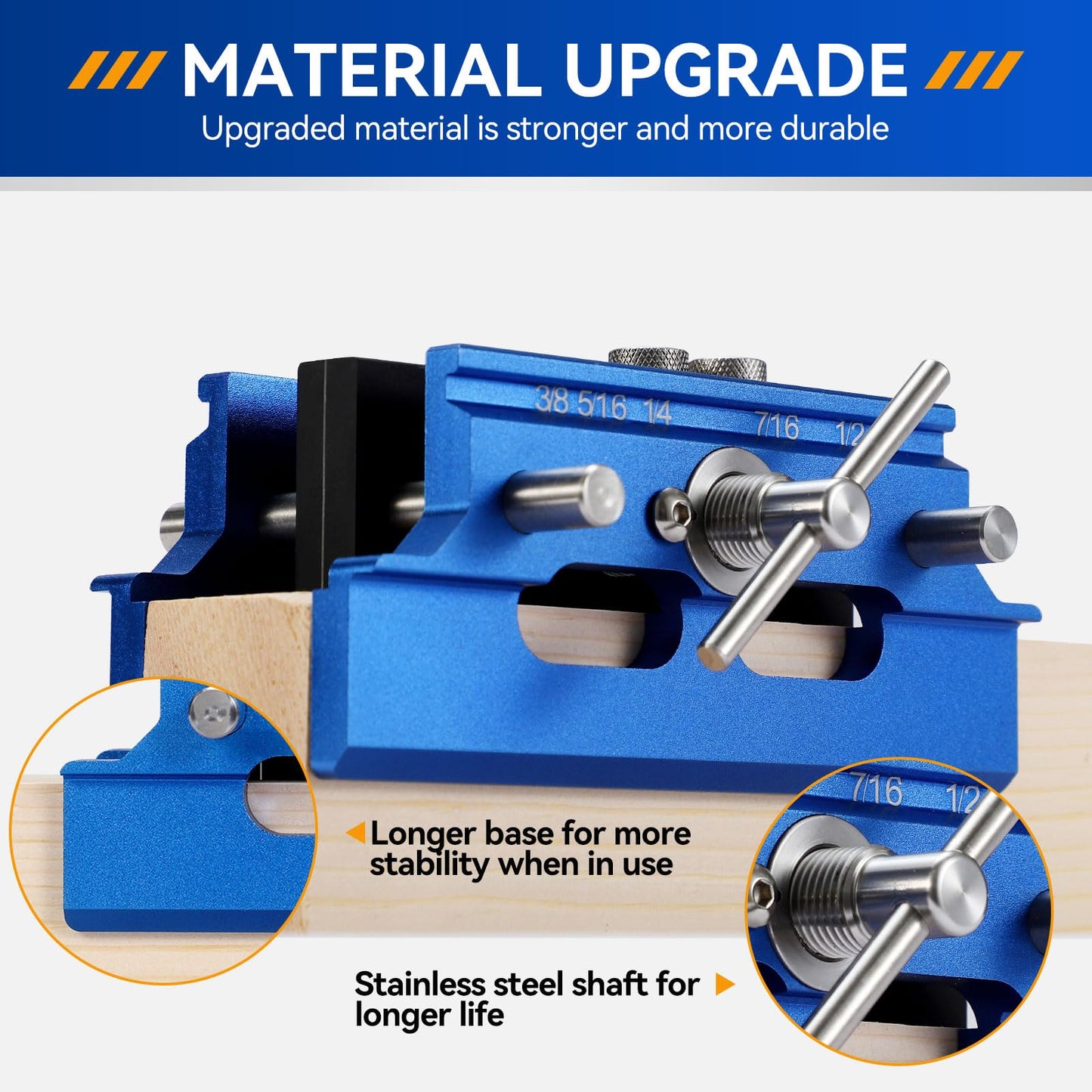 Self Centering Doweling Jig Kit,Adjustable Width Dowel Jig for Straight Holes,Adjustable Drilling Guide Wood Working Tools with 6 Drill Guide Bushings, Wood Doweling for Woodworking（Blue）