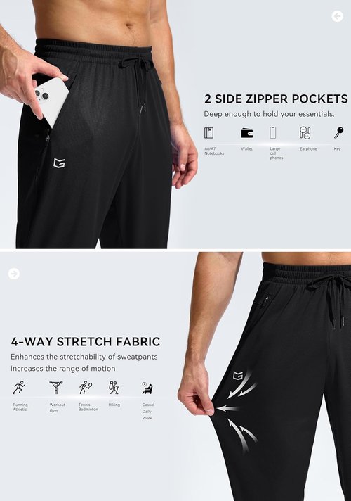G Gradual Men's Athletic Sweatpants - Lightweight Mesh with Zipper Pockets | Open Bottom for Gym & Running