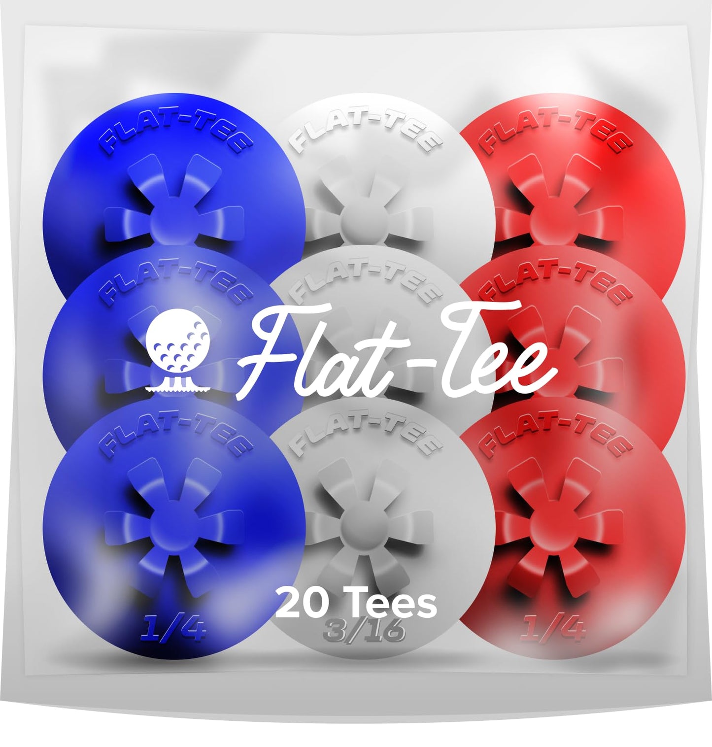 Flat-Tee Golf Tee (1/4" & 3/16" (4.76mm & 6.35mm), Red/White/Blue)