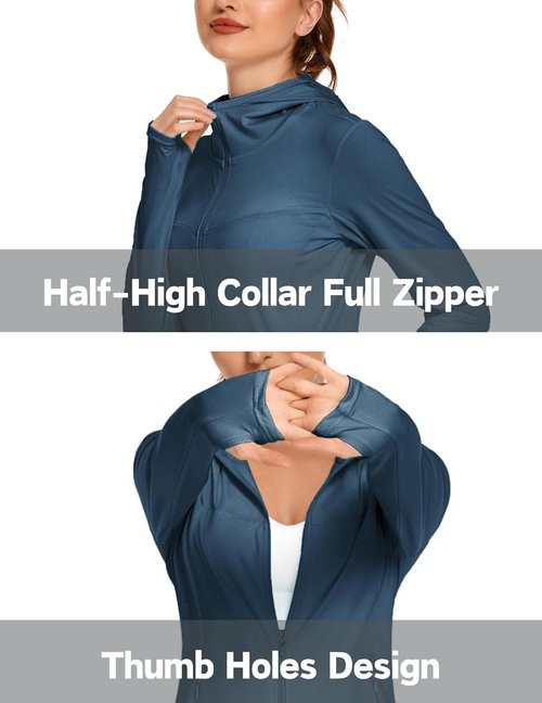 COOrun Women's Sun Protection Hoodie - UPF 50+ Long Sleeve Athletic Jacket with Pockets