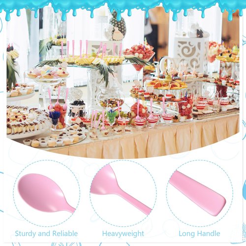 60 Pcs Pink Disposable Plastic Spoons Cutlery Heavy Duty Dinnerware Plastic Silverware Flatware for Home Office School Party Picnics Restaurant Outdoor Events or Every Day Use (Pink)
