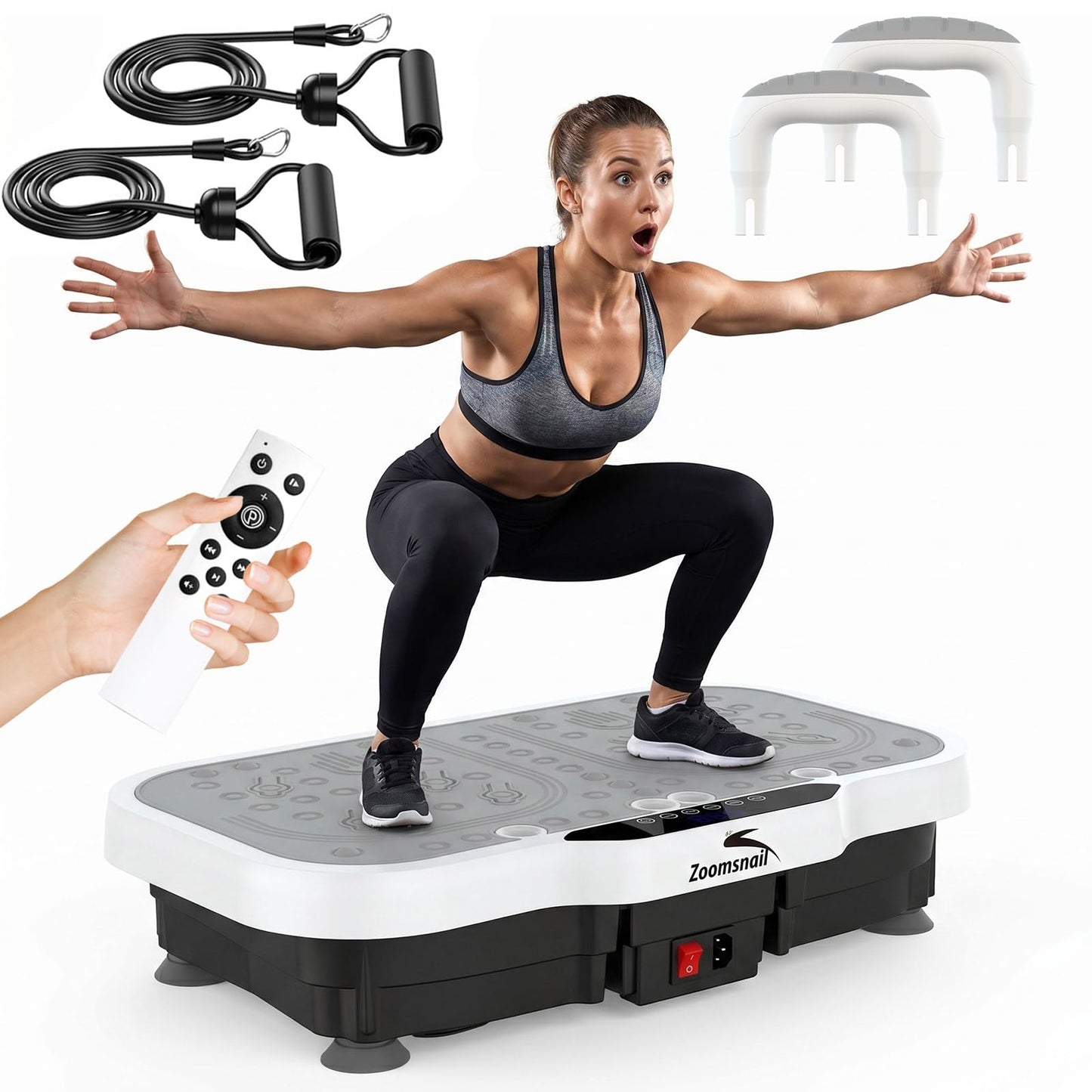 Zoomsnail Vibration Plate Exercise Machine, 8000 Vibrations/min Adjustable Fitness Platform, 400 Lbs Capacity Whole Body Workout Extra Large Size Platform with Bluetooth for Weight Loss, Women & Men