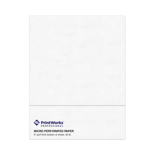 PrintWorks Professional 3" Horizontal Perforated Paper 8.5” x 11” - Perfect For W-2, 1099, & Statement Use - Made in the USA - 500 Sheets - 20 lb - Printer Compatible - White (04167)