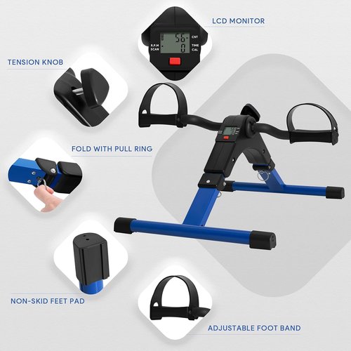 Folding Pedal Exerciser - Mini Under Desk Bike with LCD Display for Arms & Legs Workout | Portable Design for Adults & Seniors