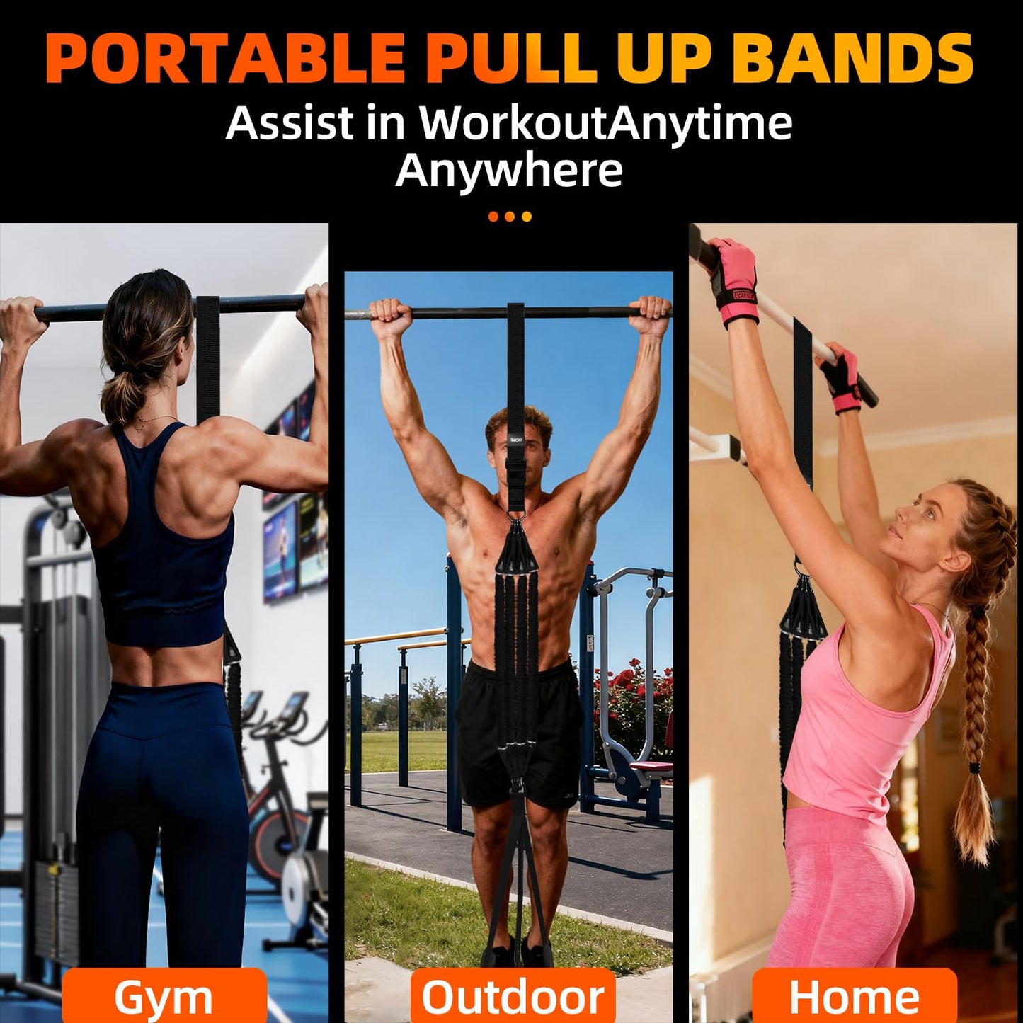 TB3C Pull Up Assistance Bands, Adjustable Heavy Duty Resistance Band for Pull Up Bar with 4 Assist Bands, Dual Footrests, Resistance Bands for Ｗorking Out, Strength Training, Home Gym(Black)