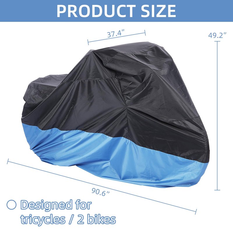AkiiGer Adult Tricycle Cover Waterproof Outdoor, Bike Covers for 2 Bicycles, Sun Dust Wind Proof Bicycle Cover with Lock Hole, 90.6"L, Ripstop Material, Easy to Carry-Blue