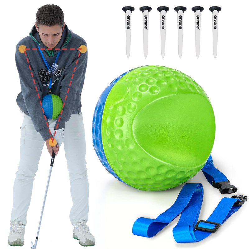 Orvane Golf Training Aid Ball – Forearm Connection Swing Trainer for Consistent, Precise Swings | Fix Slicing, Scooping & Chicken-Wing, Soft Memory Foam，Adjustable Lanyard (M, Blue/Green)