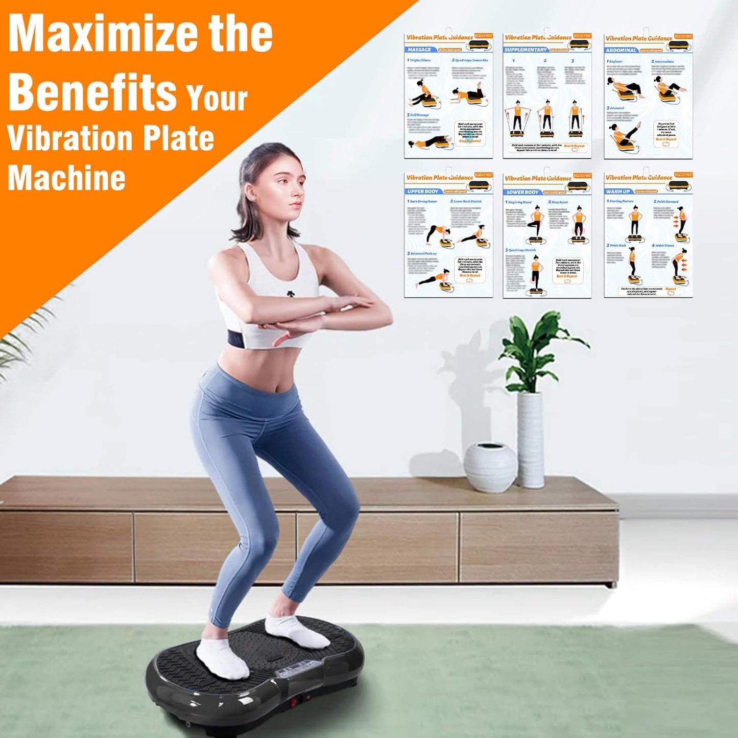Skiennix Vibration Plate Exercise Machine Poster - 6 Workout Guides & 2 Planner Sheets for Full Body Fitness