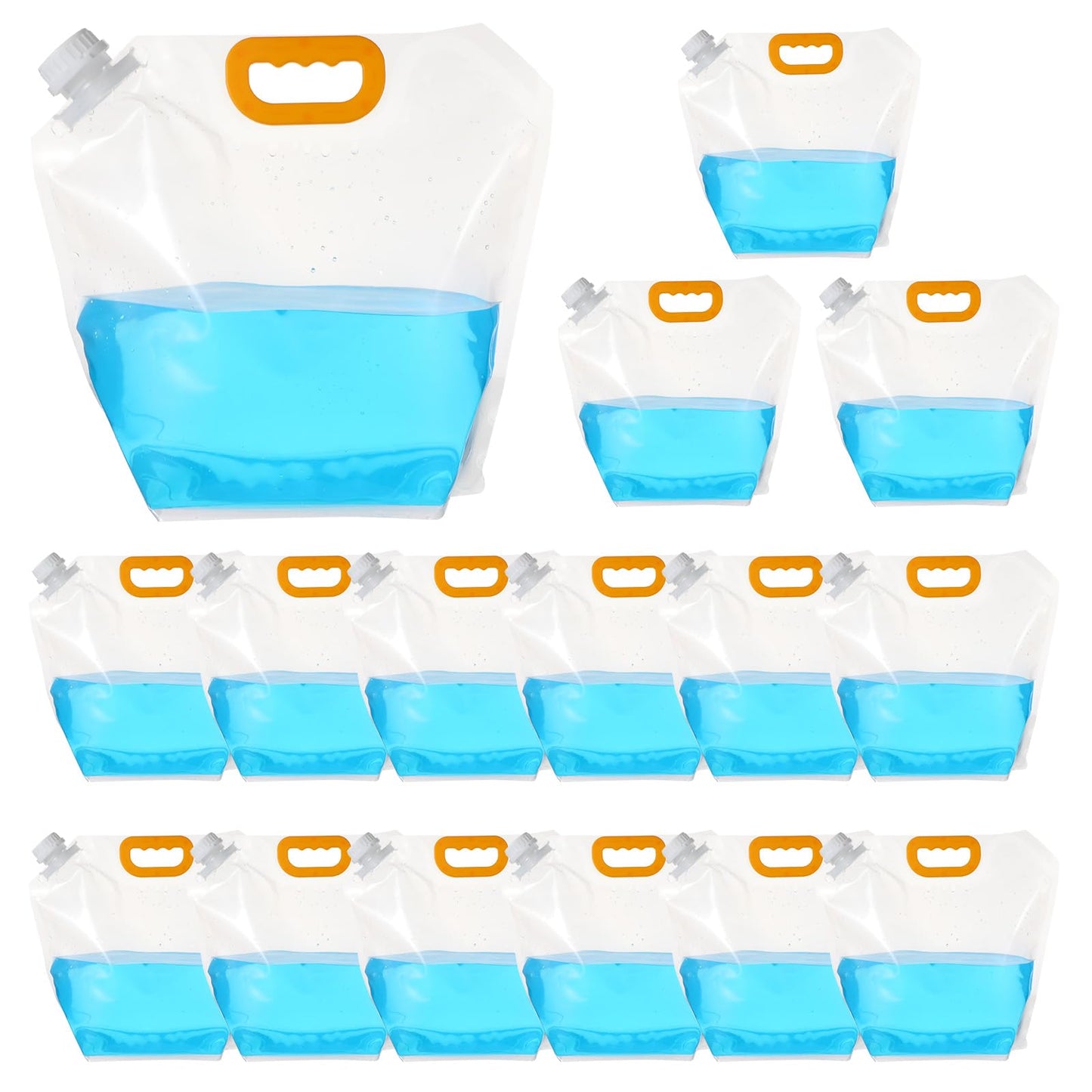 Pafeooui 16 Pcs Water Emergency Container Bag, 1.3 Gallon Storage Bags, Freezable, BPA Free Food Grade Clear Plastic Water Carrier Tank, Foldable Storage Bottle for Camping Riding