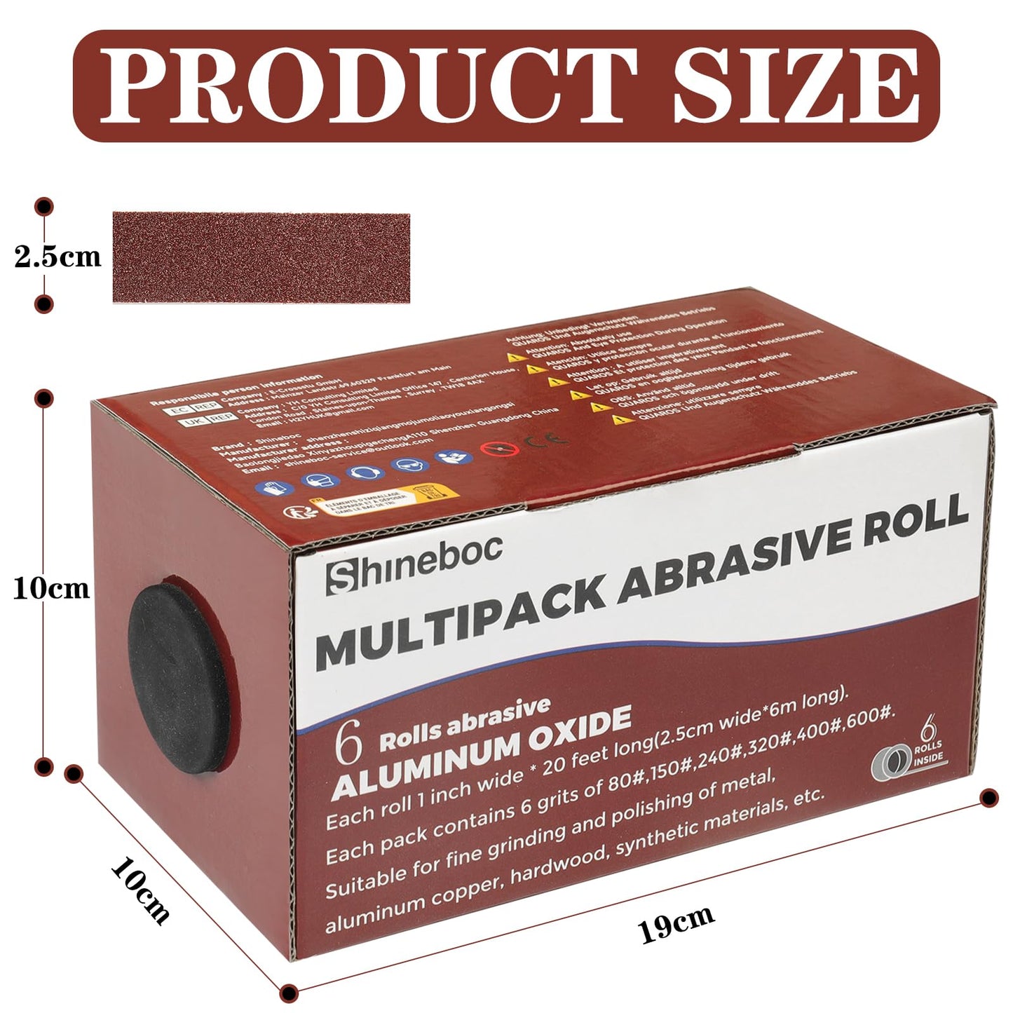 Shineboc Emery Cloth Roll, 1" x 20 Feet Continuous Sandpaper Roll, 80/150/240/320/400/600 Grit Sand Paper Assortment Pack for Wood Metal Sanding and Polishing