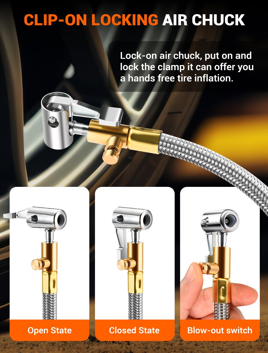 Quick Air Release Extention Replacement Hose for Portable Air Compressor, 1/4'' Thread Only Applicable to Certain Battery-Powered Portable Air Pumps. (24''/60cm)