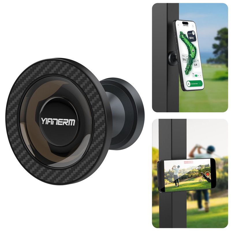 Yianerm Magnetic Golf Cart Phone Holder, Gym Phone Holder Strong Magnets Phone Mount for Any Iron Metal Surface Compatible with Smartphones,Golf Cart Accessories Phone Caddy Gift for Friends (Black)
