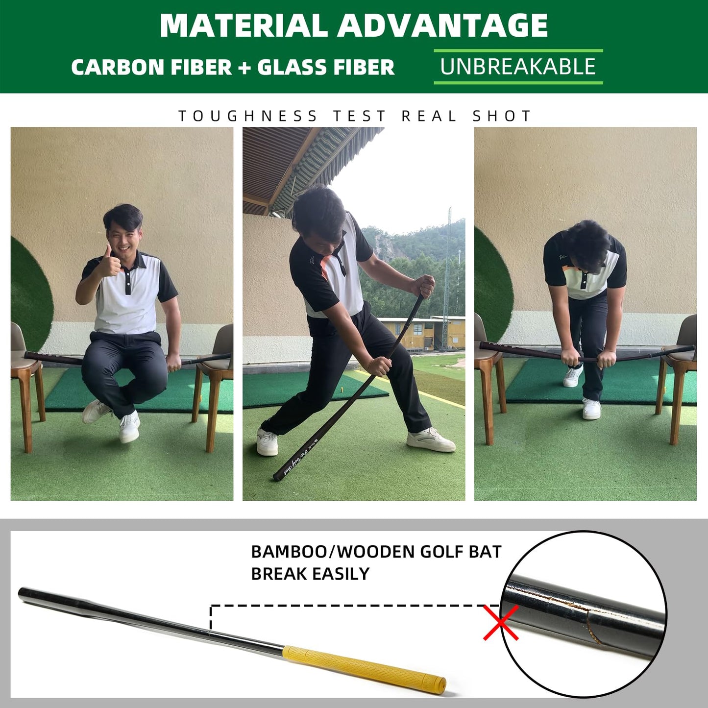 OLE ANDIGO Golf Swing Trainer Pro Golf Bat Carbon Fiber Golf Swing Training Aid,Increase Club Head Speed,Golf Warm-Up Stick,Strength and Tempo Training Golf Accessories for Men Women (Green)