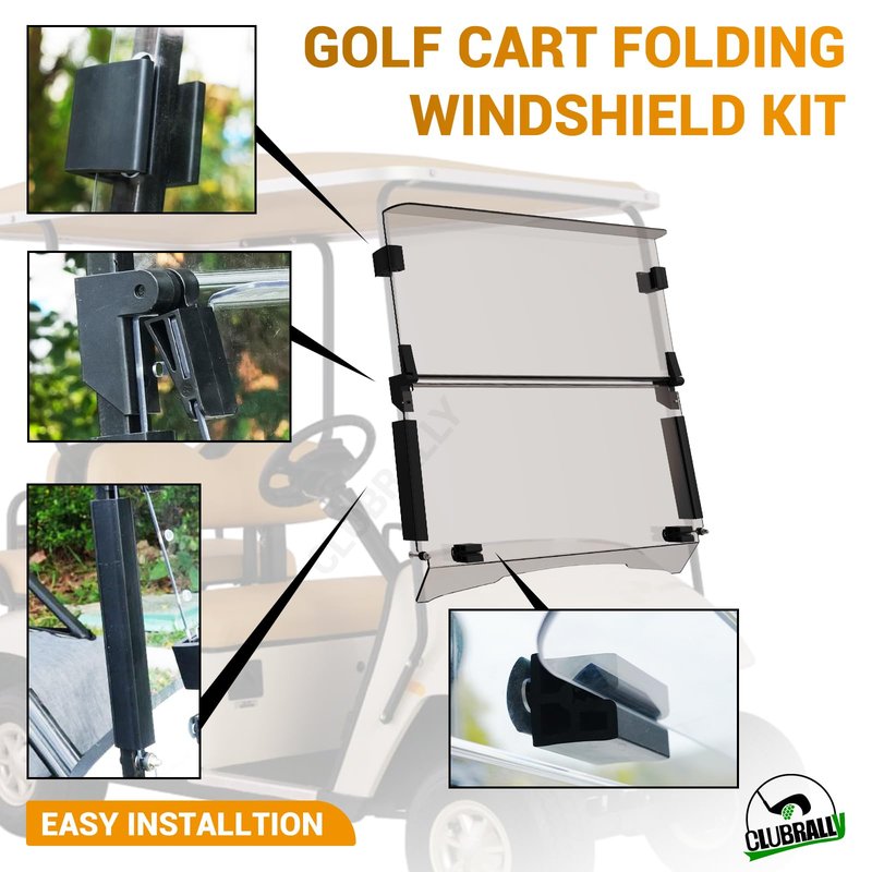 CLUBRALLY Golf Cart Windshield, Fold Down and Anti-UV Windshield Kit for 1995-2013 EZGO TXT/ DCS/ PDS Golf Cart, 40.6"W X 33"H, Tinted