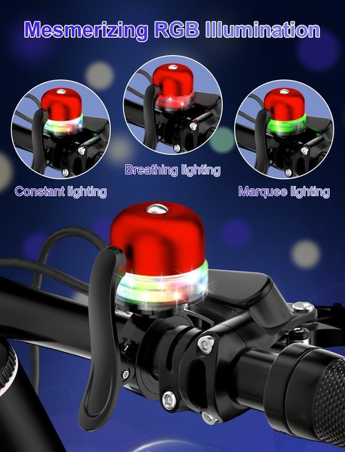 Bike Bell for Kids & Adults, Light up Bike Accessories Adjustable with Ferrules Fit for 0.74-1.25in(19-31.8mm) Bicycle Handlebars, Aluminum Made & Crisp Sound for Mountain Dirt Road Bike Ebike(Red)