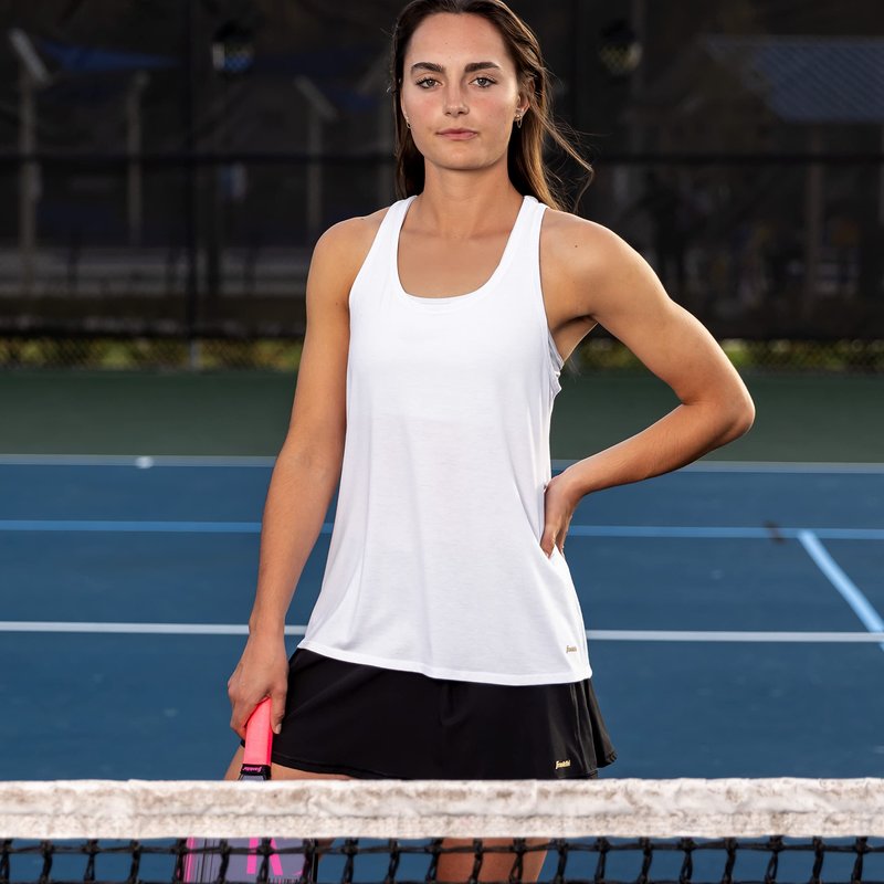 Franklin Sports Women's Sports Tank Top - White Athletic Lattice Back Tank Top for Pickleball, Tennis, Golf + Other Sports - Comfortable Relaxed Fit Spandex Blend - Women's Large - White