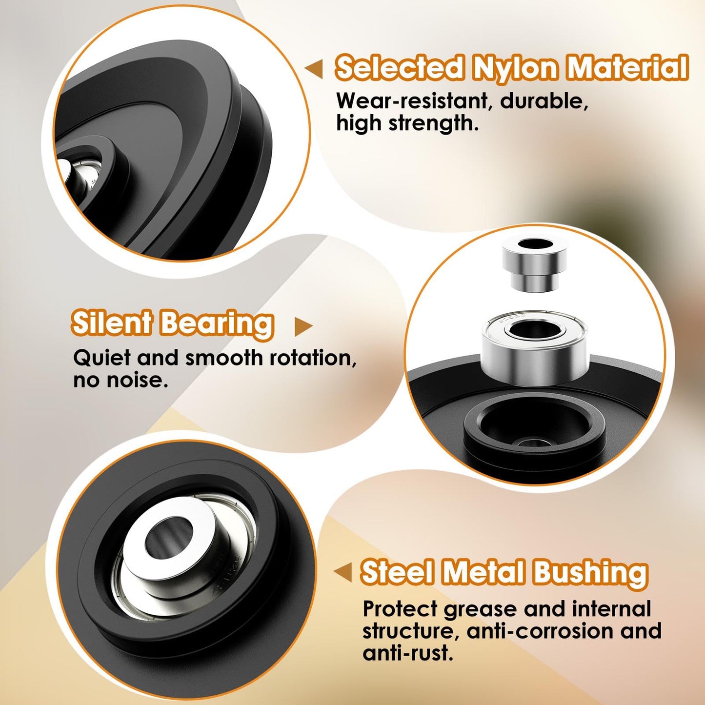 Anobeyi 114mm/4.5" Universal Nylon Bearing Pulley System, Gym Workout Cable Pulley Wheel & Weight Attachment Replacementfor Home Gym, Pulldown Smith Machine, Garage Lifting Equipment (Black-2pcs)