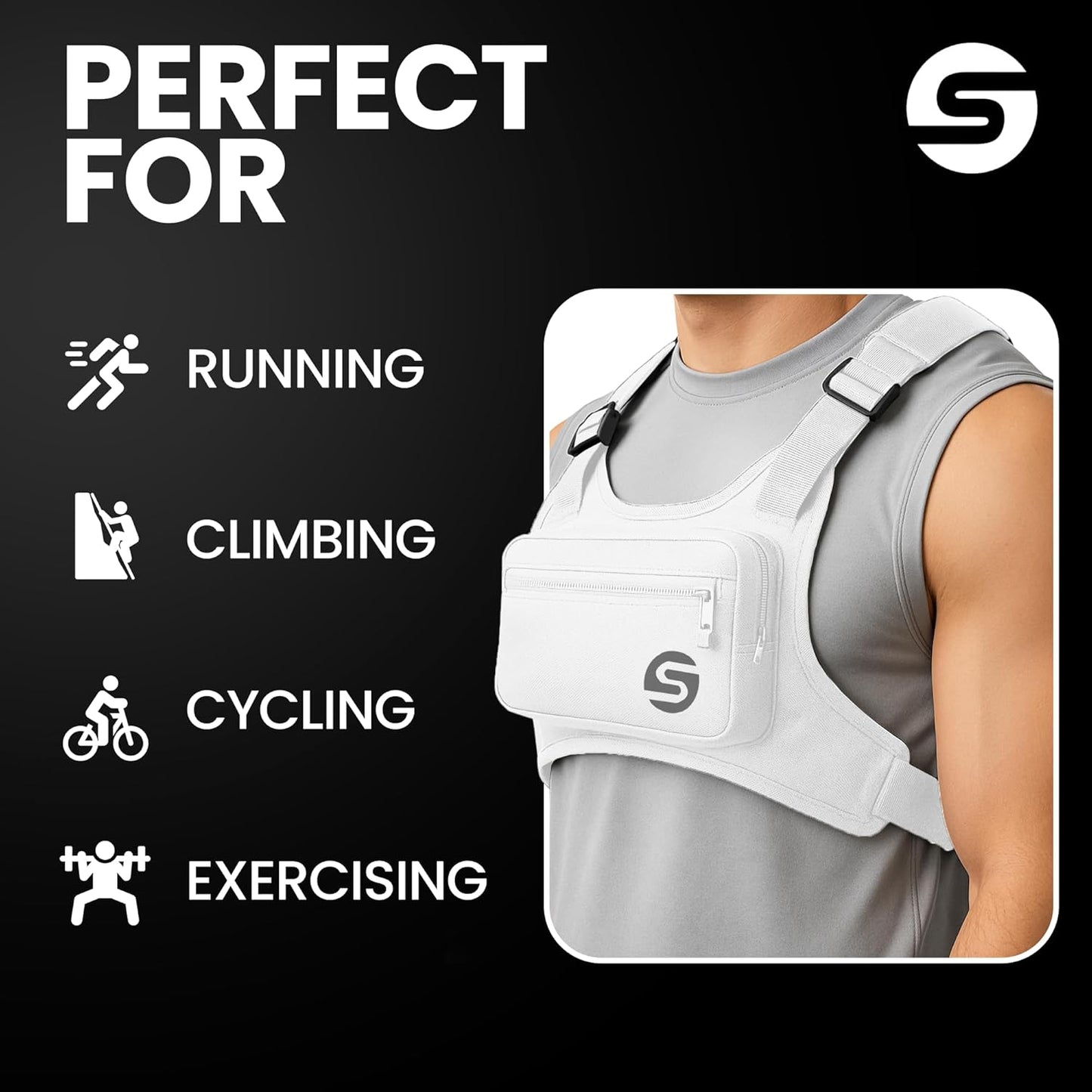 Skiennix Running Chest Pack - Water-Resistant & Adjustable with Collapsible Water Bottle | Reflective Design for Cycling & Hiking