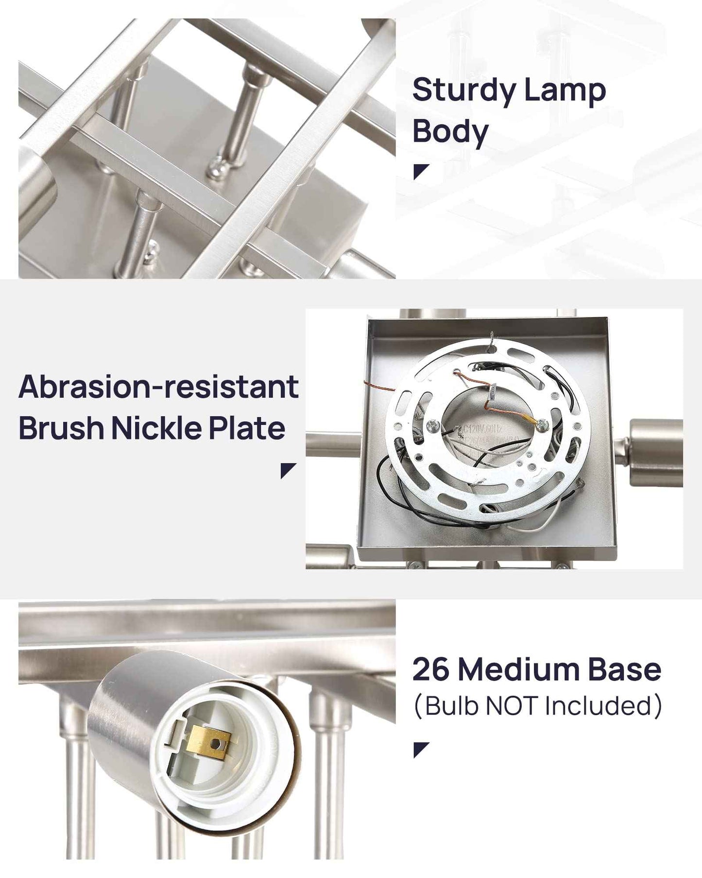 Eidonta Industrial 4-Light Semi Flush Mount Ceiling Light Fixture, 3 Pack Modern Brushed Nickel Chandelier Lighting, Farmhouse Sputnik Ceiling Lamp, E26 Base Pendant Lamps