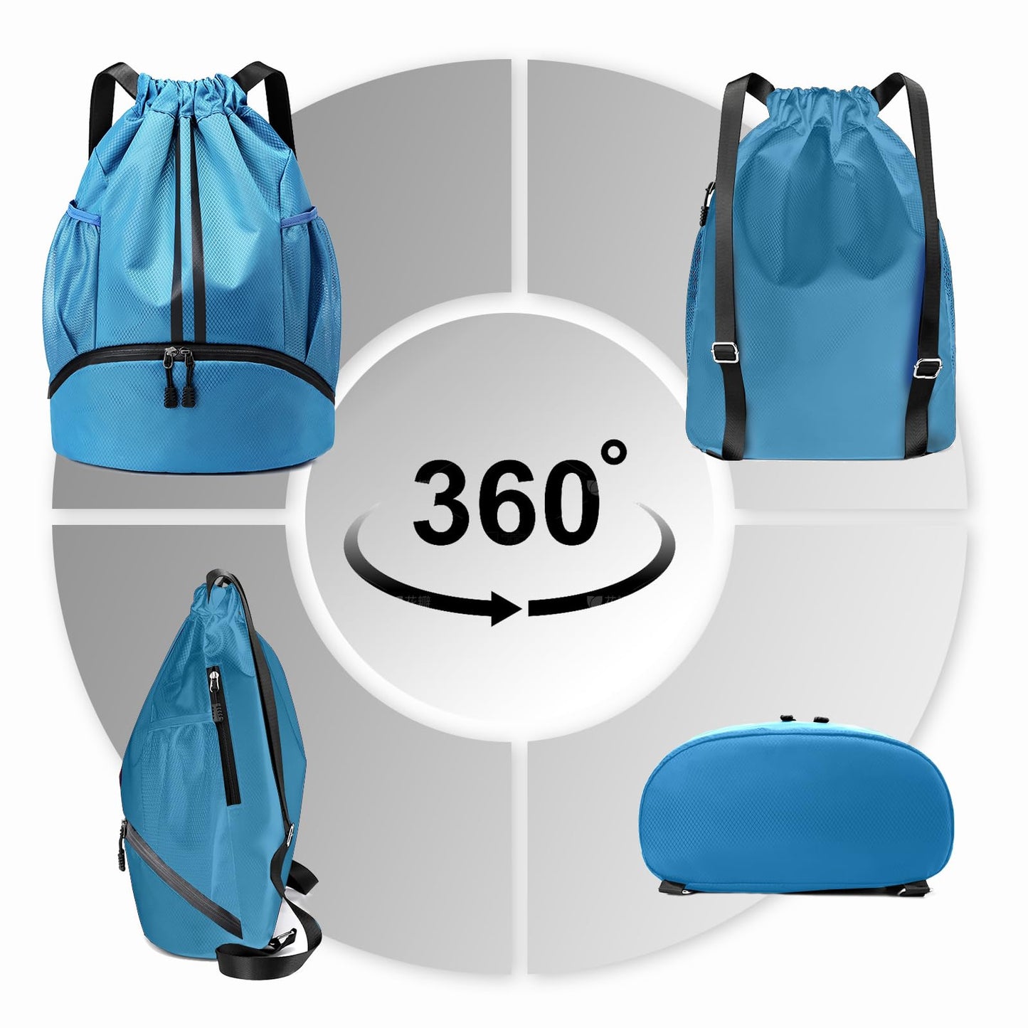 Sports Drawstring Backpack - Swim Gym Bag for Women and Men, Sky Blue