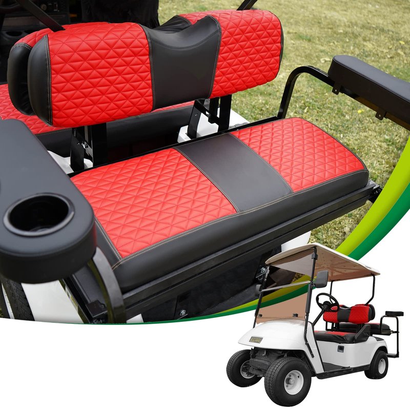 YUWEIDG0769 Universal Golf Cart Rear Seat Covers for Common Seat Cushion for Aftermarket Back Seat Kits, Red Vinyl Golf cart Seat Cover