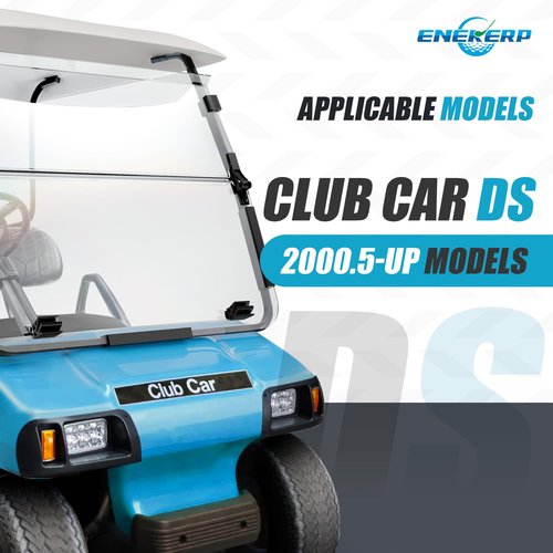 ENEKERP Golf Cart Windshield for Club Car DS 2000-Up Gas and Electric, Fit Tapered Front Struts Only, 5MM PC Club Car DS Windshield with Heavy Duty Hinges, UV-Proof & Impact Resistant(Clear)