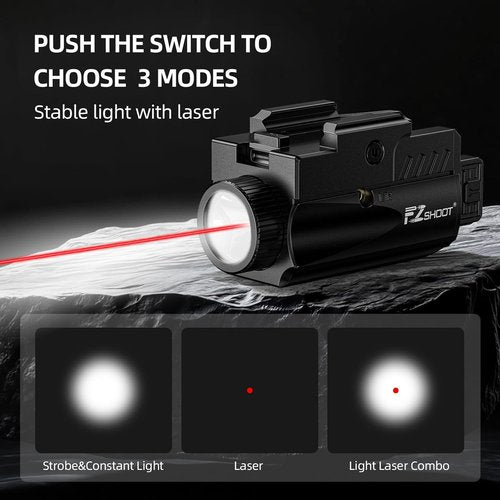 EZshoot 1000 Lumens Pistol Light - Rechargeable Gun Light with Red Laser Beam | Compatible with Glock & Picatinny Rail