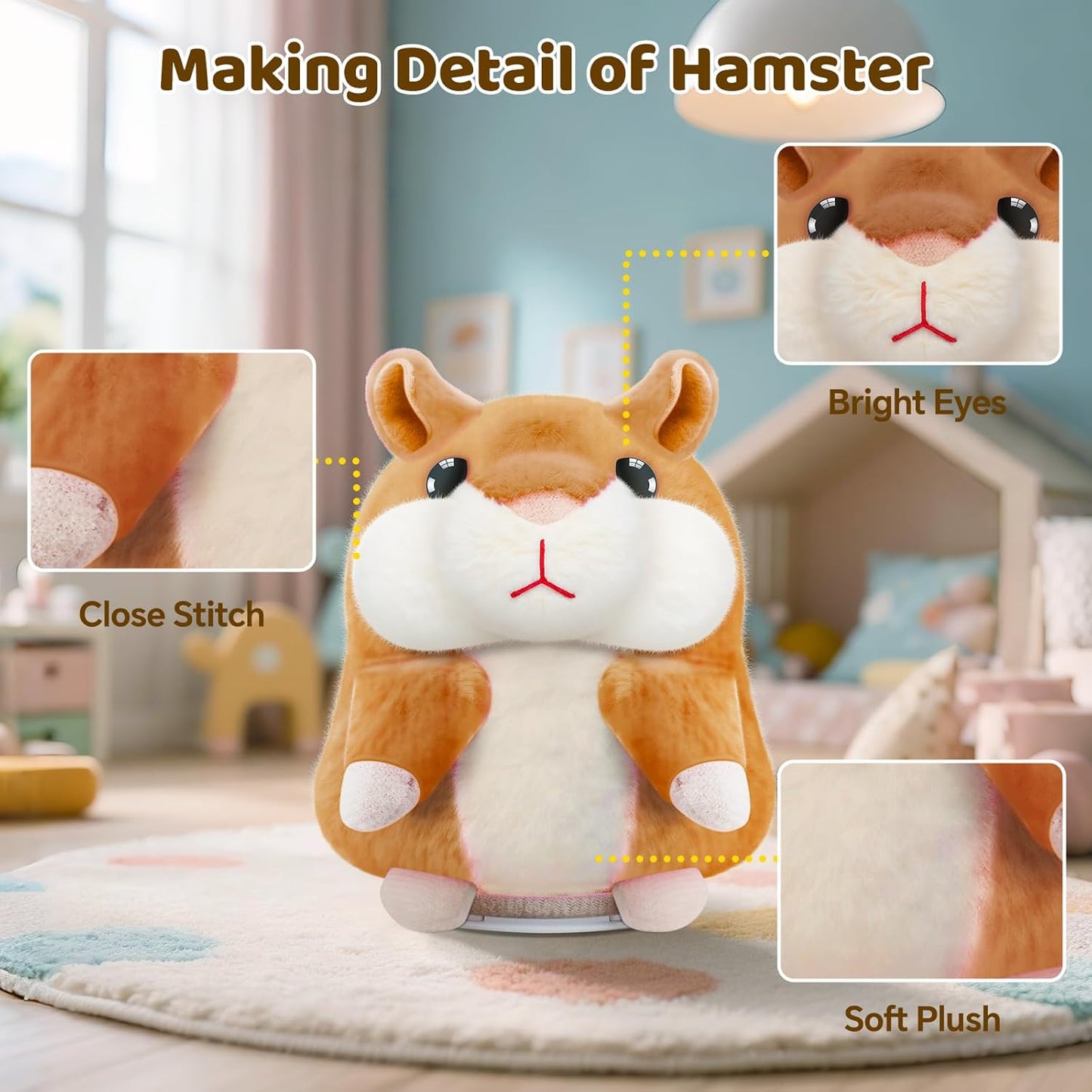 SANJOIN Talking Hamster Toy - Interactive Plush Repeats What You Say | Perfect Gift for Ages 2-8 (Brown)