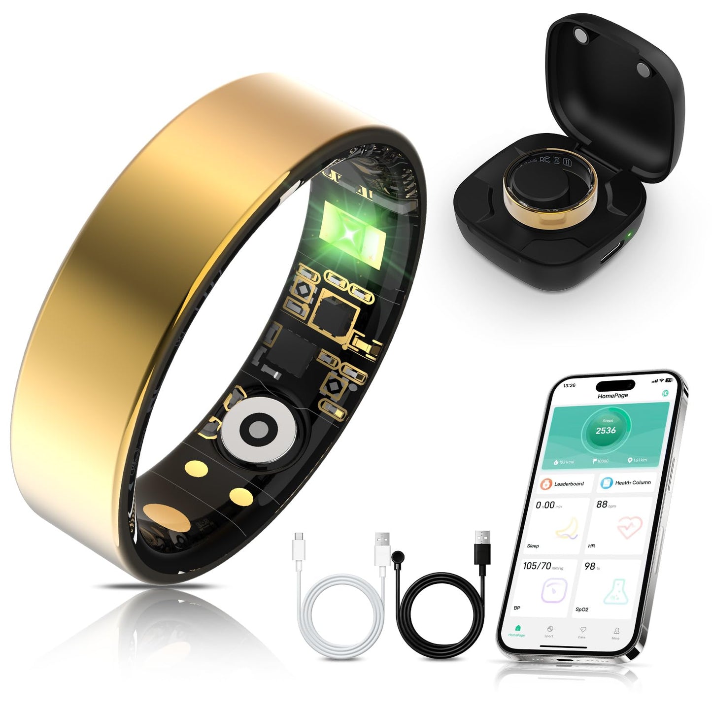 Othelia Smart Ring for Women Men with Sleep Monitoring, Step Counting, Heart Rate, Blood Oxygen, IP68 Waterproof for iPhone and Android, No Subscription Fee (Gold, 10)