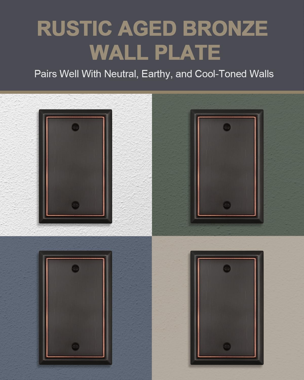 ZILLSEA 2-Pack Aged Bronze Blank Outlet Covers, No Device Blank Wall Plate Cover for Unused Outlets/Switches, Durable Metal, 3.15''*4.88'', Midsize