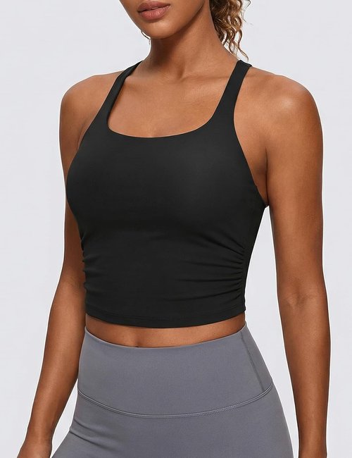 BMJL Crisscross Sports Tank Tops for Women - Soft Built-In Bra Workout Top with Knot Hem