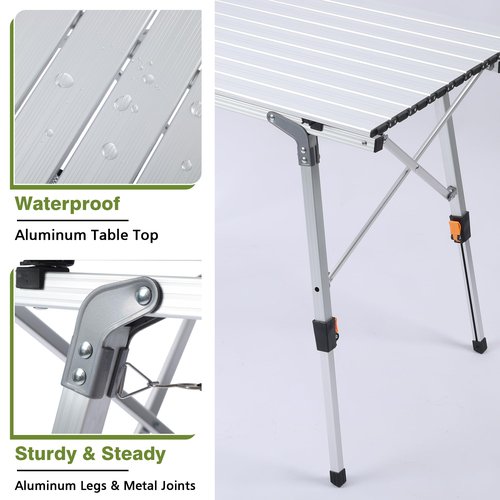 JOUYEK Folding Outdoor Camping Table with Adjustable Legs, Lightweight Aluminum Roll Up Camp Table with Carrying Bag, Mesh Storage Organizer, for Cooking, Picnic, Beach, Backyards, BBQ, Party