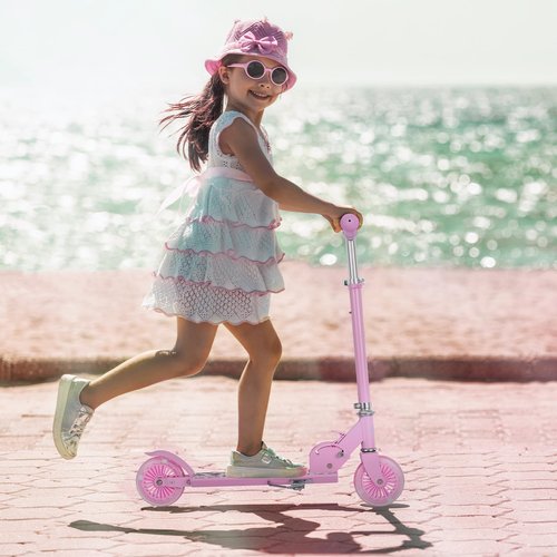 LEADER RIDER Scooters for Kids 3+ with Led Light Up Wheels, Lightweight Foldable Kids Kick Scooters for Girls(Pink)