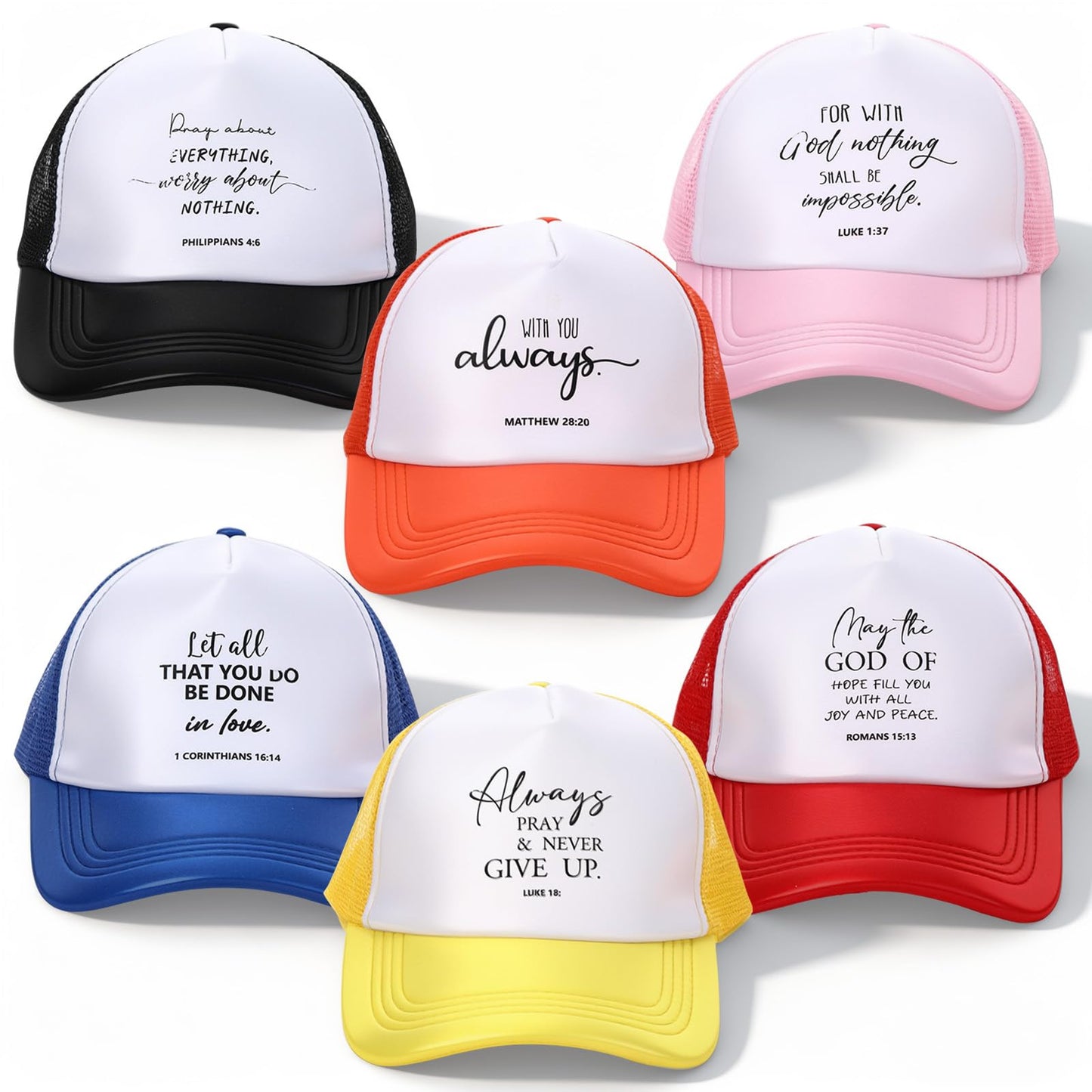 Chicingyou 6 Pcs Christian Trucker Hats Jesus Bible Hats for Men Women Verses Mesh Caps for Jesus Themed Baseball Cap Religious Church Gifts