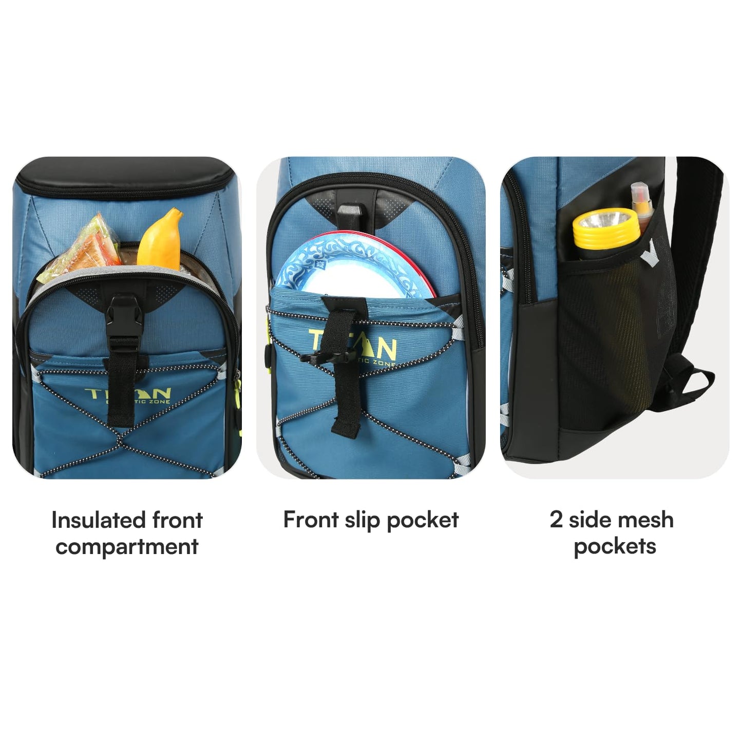 Titan by Arctic Zone Backpack Cooler, Insulated Soft Sided Bag with Leak Proof Lining and Padded Straps, for Lunch, Picnic, and Travel, 24 Can Capacity, Marine Blue