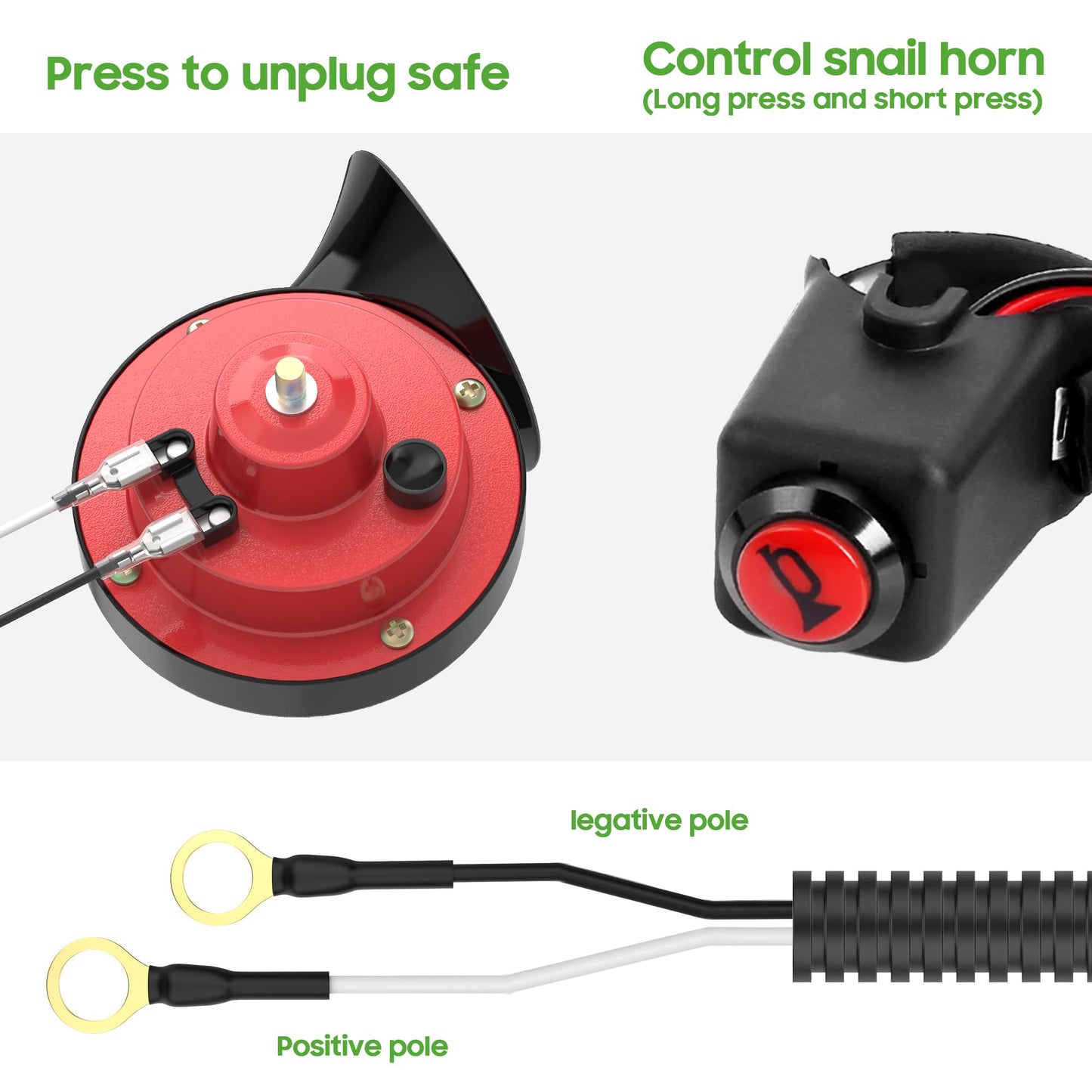 10L0L Upgrade Golf Cart 12 Volt Horn Kit, Hand Steering Mount Button, Horn Switch and Wire Harness Assembly Universal Fit for Yamaha, Club Car, EZGO, ATV, UTV, Boat