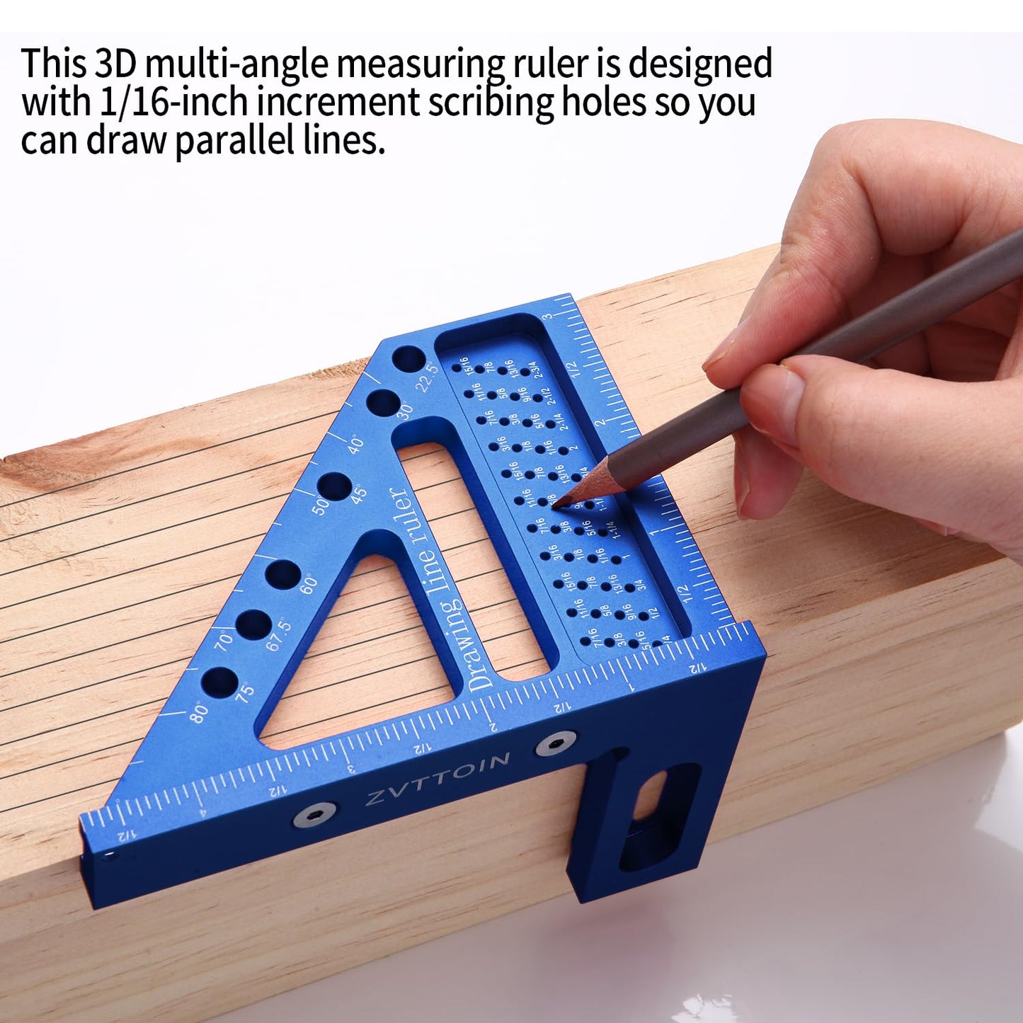 0-90 Degree 3D Multi-Angle Measuring Ruler for Woodworking and Construction, High Precision Aluminum Square Measuring Ruler Woodworking Tools (4.76 inch, Blue)