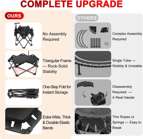 Foldable Mini Trampoline - 42" Rebounder for Adults & Kids | One-Step Fold, 450lbs Max Load, Adjustable T-Bar