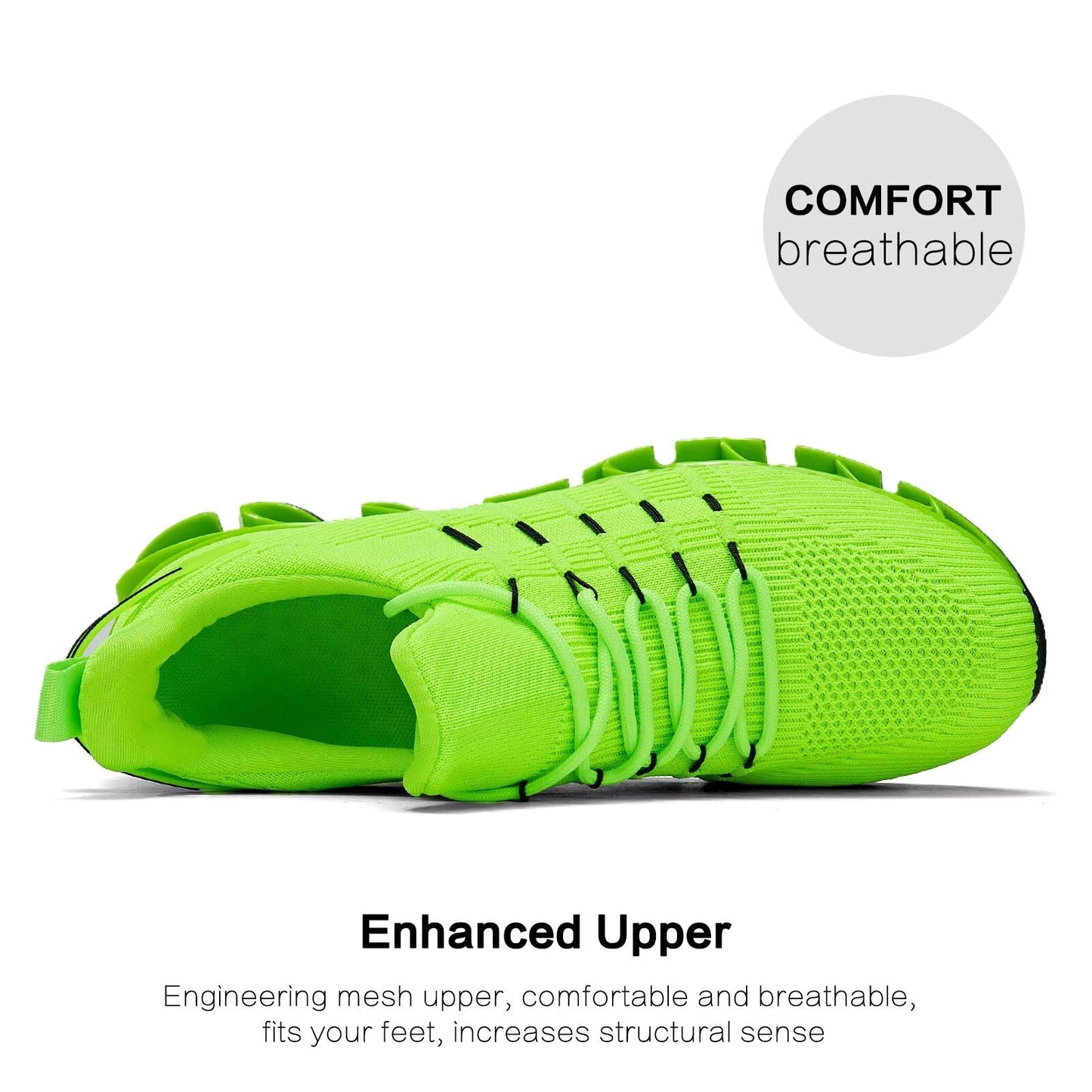Mens Walking Shoes Blade Non Slip Tennis Running Slip On Sneakers Lightweight Workout Breathable Mesh Fashion Sport Fluorescent Green
