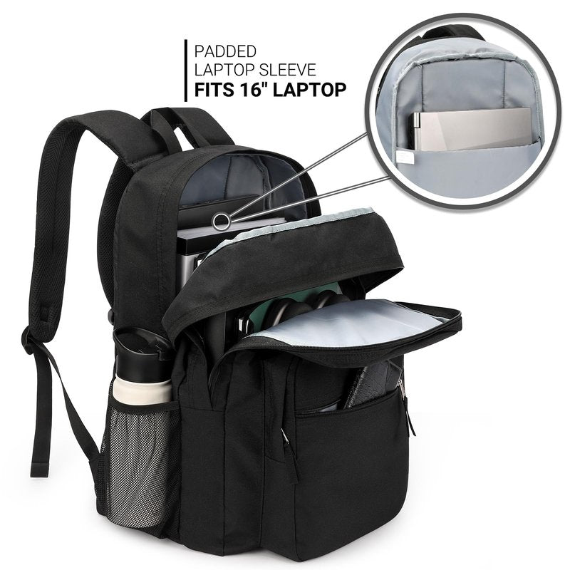 ZORFIN 36L Black Backpack for College, and Travel: Water Resistant Bookbag