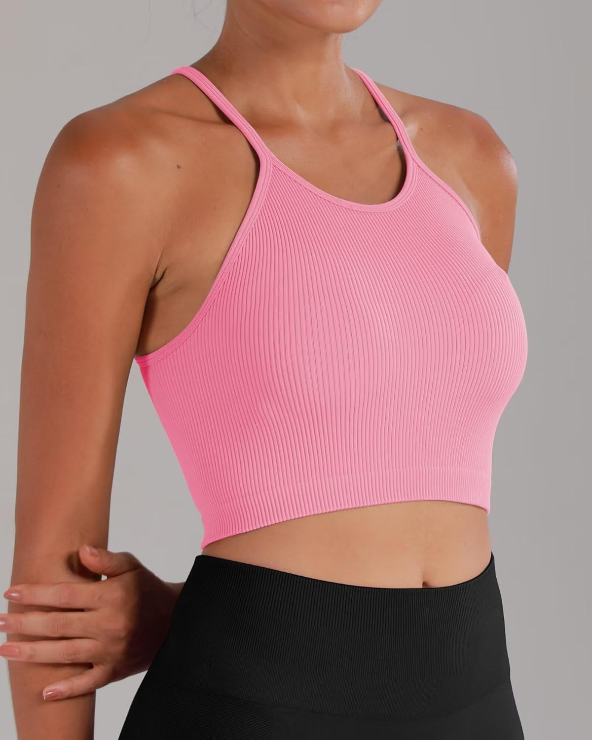 Sunzel Ribbed Crop Tank Top - Seamless Racerback, Slim Fit Stretchy Gym Camisole for Women