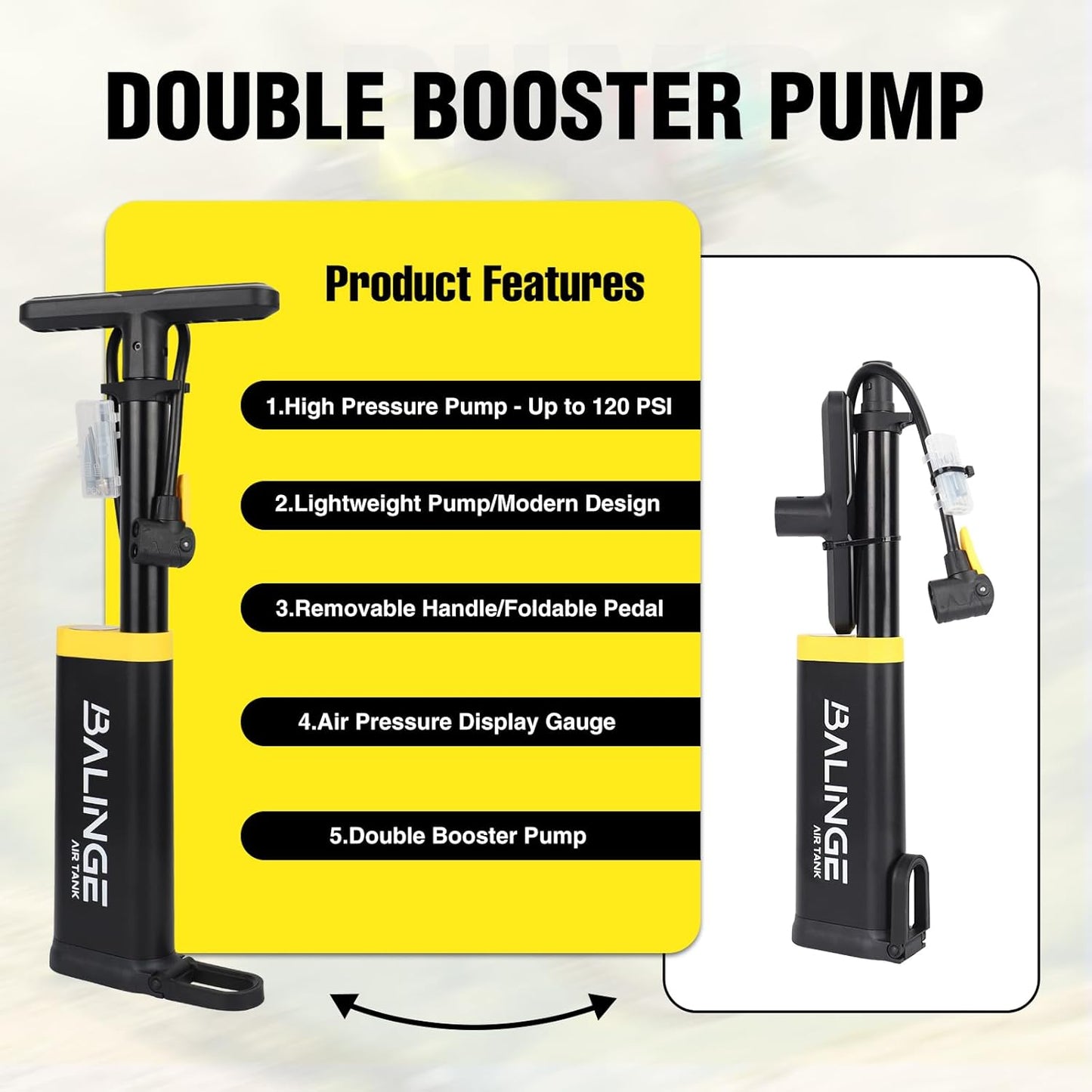 Skiennix High-Pressure Portable Floor Tire Pump - 120 PSI, Ergonomic Handle, Fits Presta & Schrader Valves