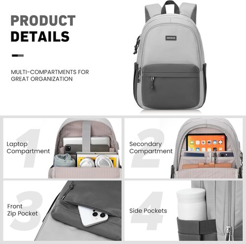 KROSIAS School Backpack - Stylish 15.6 Inch Laptop Bag for Teens | Cute & Spacious for College Travel (Dark Grey & Light Grey)